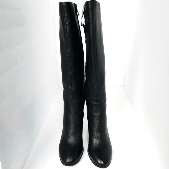 NWOB Kenneth Cole Black Soft Pebble Leather Justin Tall Riding Style Boot Sz 6 - Picture 1 of 9